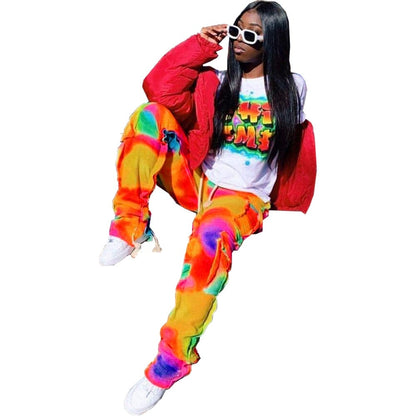 Women Tie Dye Print Pocket Sweatpants