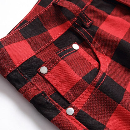 Men Red Plaid Printed Pants