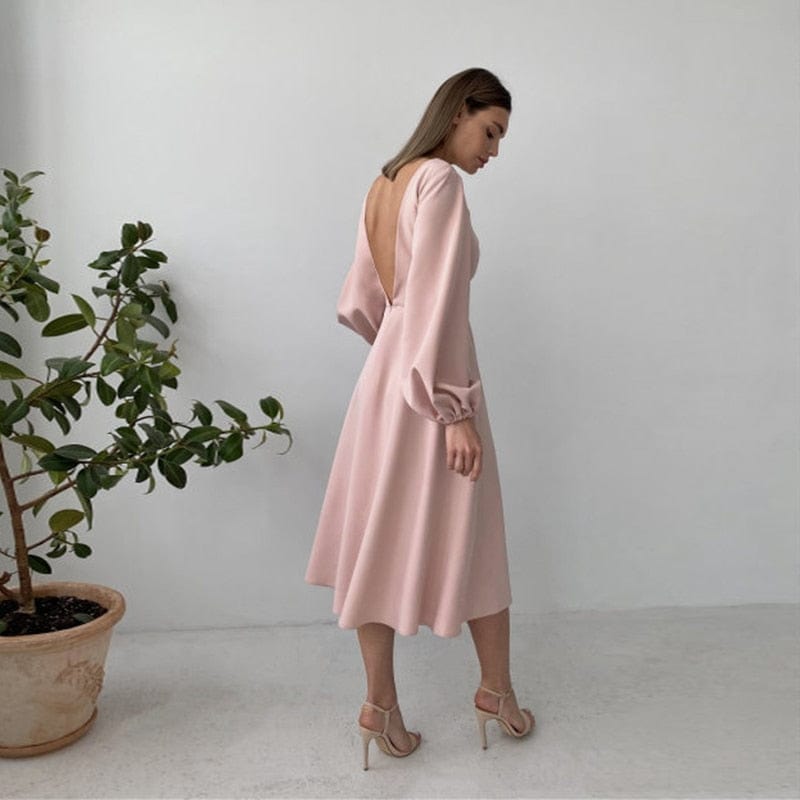 Women Backless Midi Dress