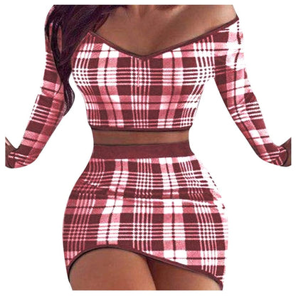 Women Two Piece Set Crop Top + Skirt