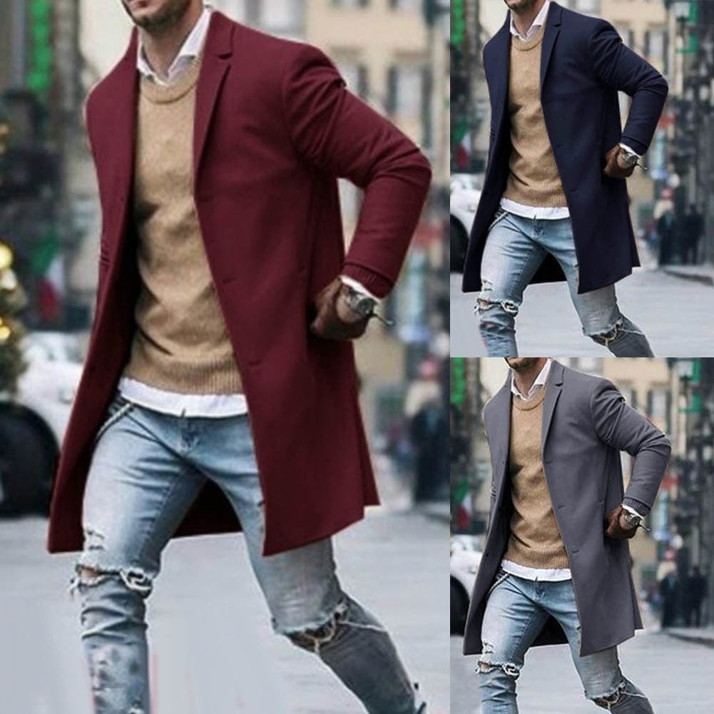 Men's Fashion Solid Color Trench Coat