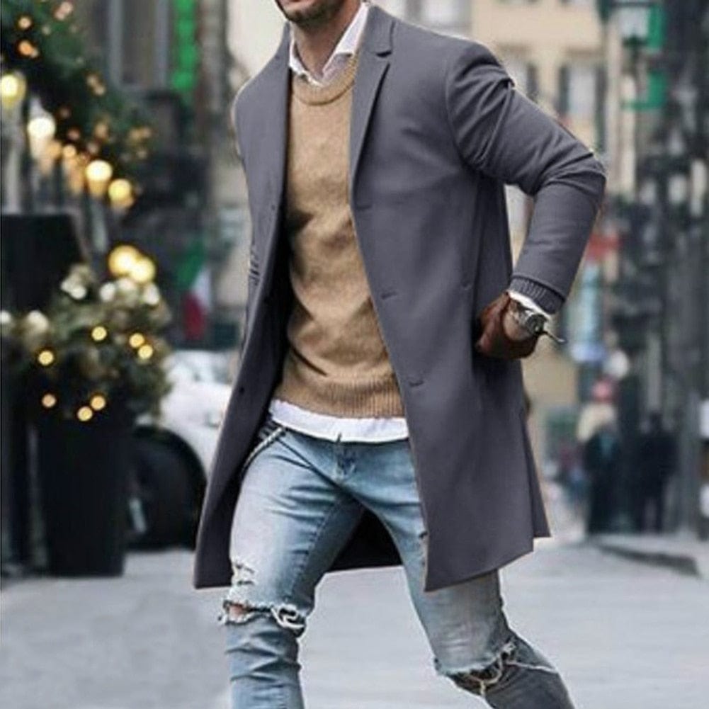 Men's Fashion Solid Color Trench Coat