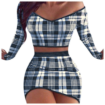 Women Two Piece Set Crop Top + Skirt