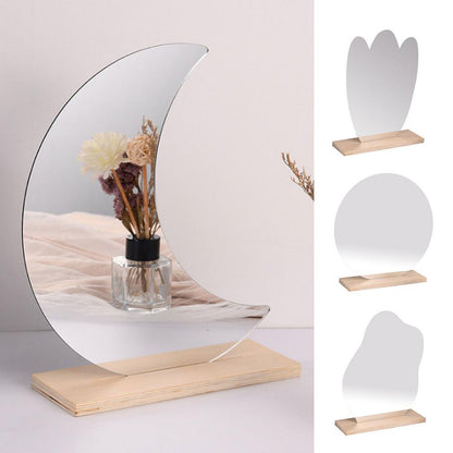 Moon Shape Mirror With Wooden Stand