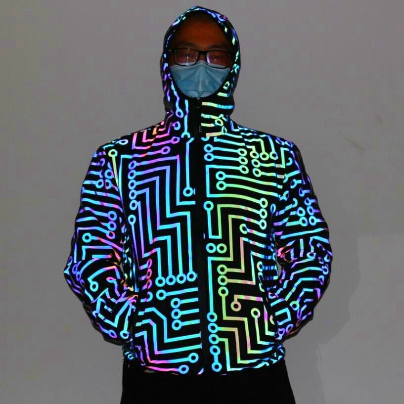 Men's geometric circuit lines colorful Hoodie