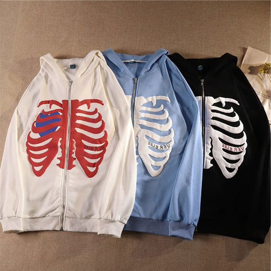 Women Gothic Skeleton Print Hoodie