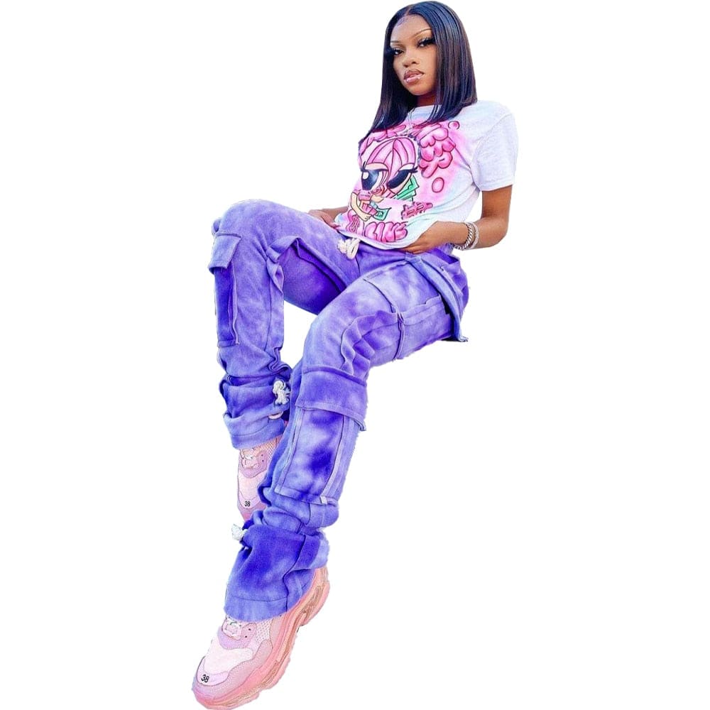 Women Tie Dye Print Pocket Sweatpants