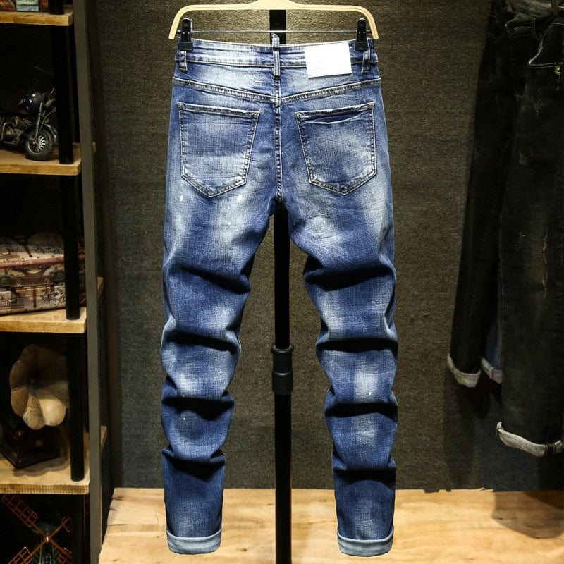 Men's Embroidery Painted Stretch Denim Jeans