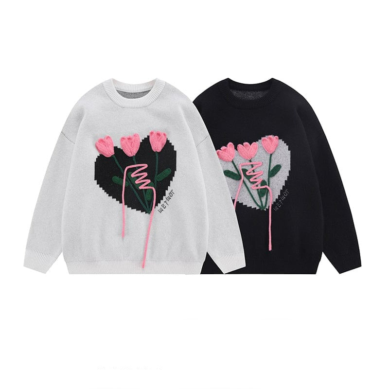 Flower Heart Loose Sweater