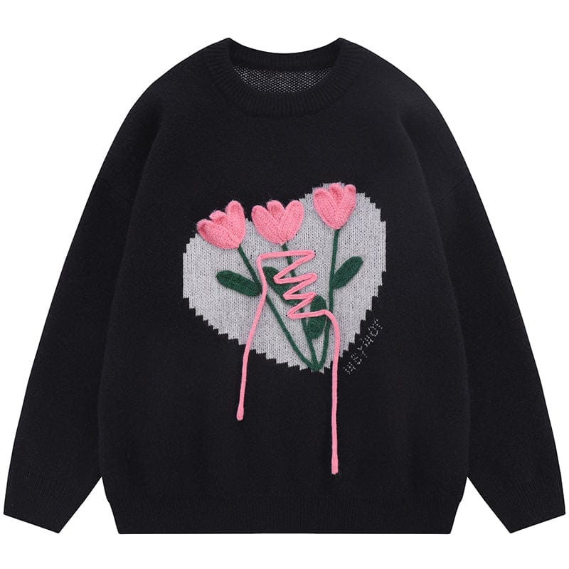 Flower Heart Loose Sweater