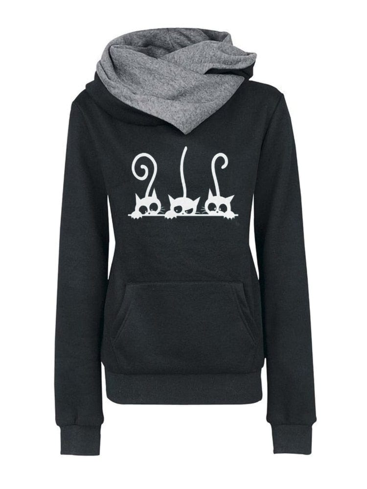 Women Cat Printed Hoodie Sweatshirt