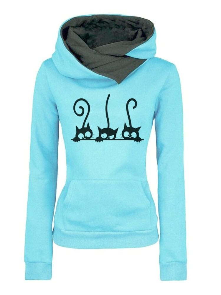 Women Cat Printed Hoodie Sweatshirt