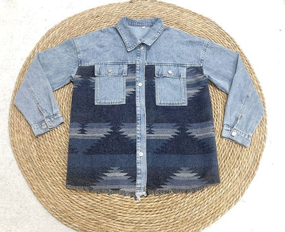 Women Lapel Pocket Denim Jacket