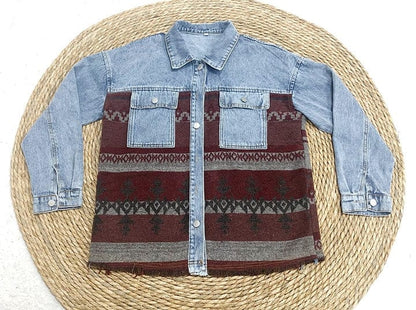 Women Lapel Pocket Denim Jacket