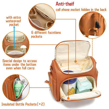 7-in-1 Baby Diaper Leather Bag