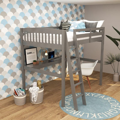 Kids Grey High Loft Bed with Desk and Storage Space