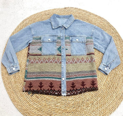 Women Lapel Pocket Denim Jacket