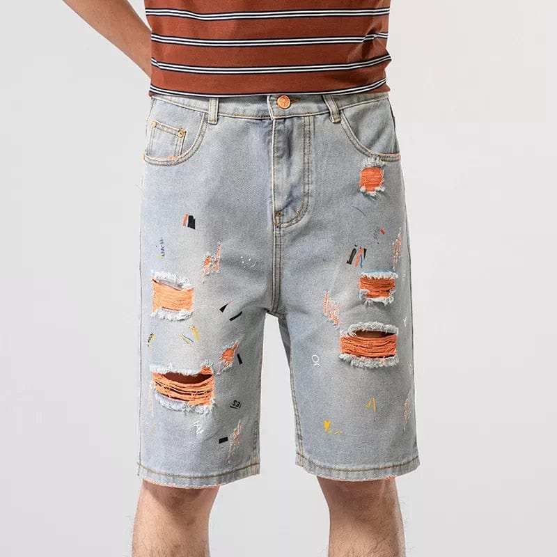 Mens Ripped Short Jeans