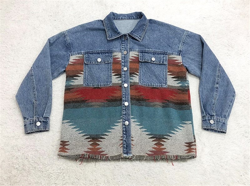 Women Lapel Pocket Denim Jacket