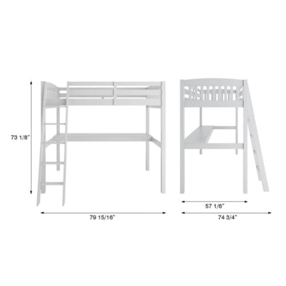 Kids White High Loft Bed with Desk and Storage Space