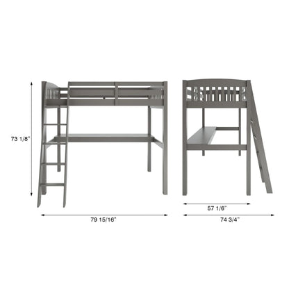 Kids Grey High Loft Bed with Desk and Storage Space