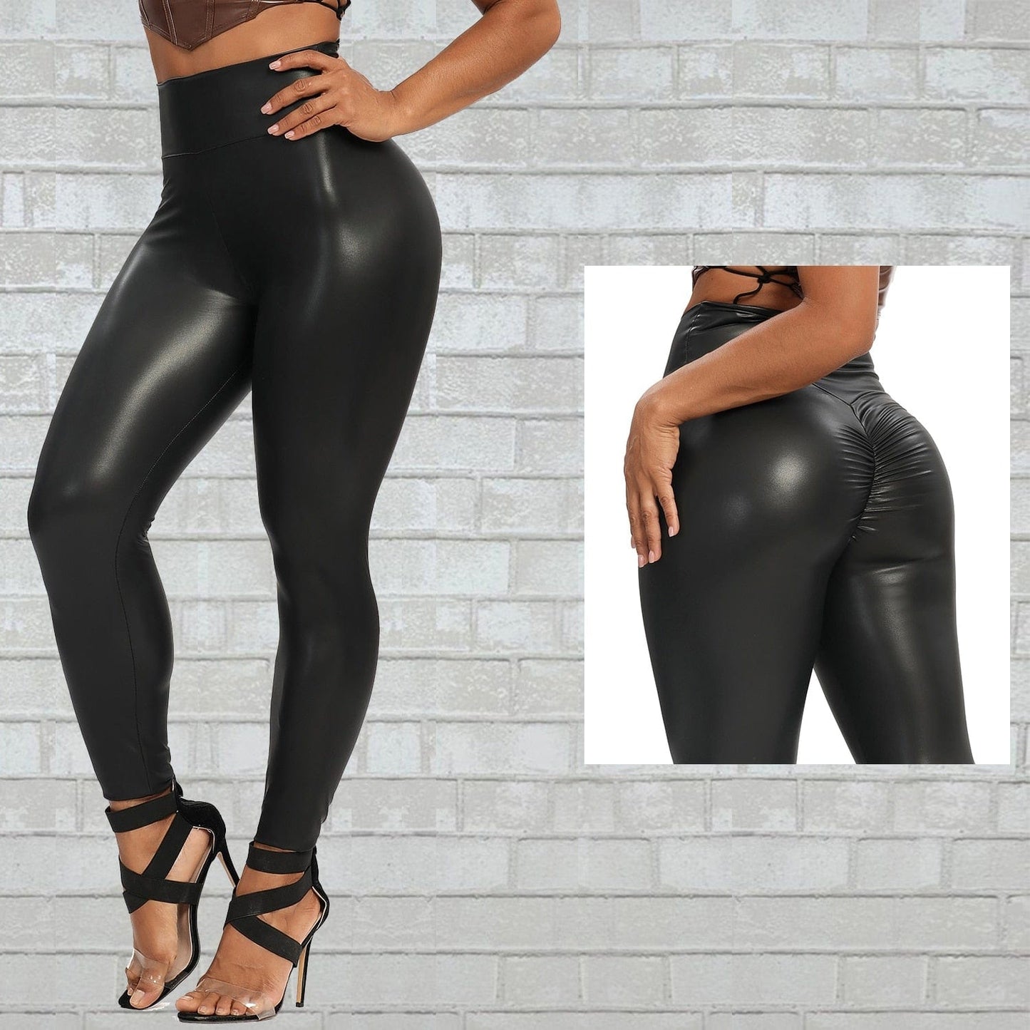 Womens High Waist Zipper Leather Pants