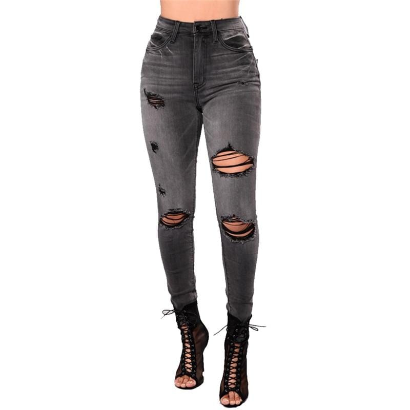 Women Faded Black Ripped Jeans