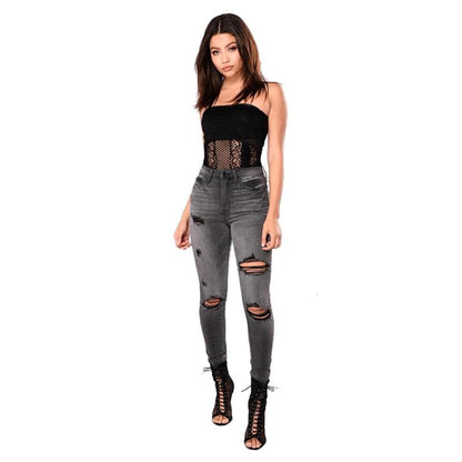 Women Faded Black Ripped Jeans