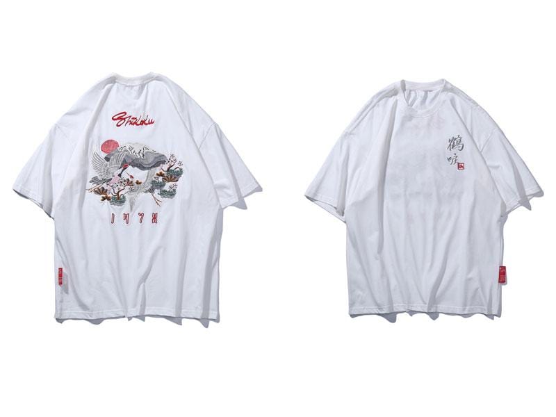 Embroidery Ukiyo-e Crane Tee