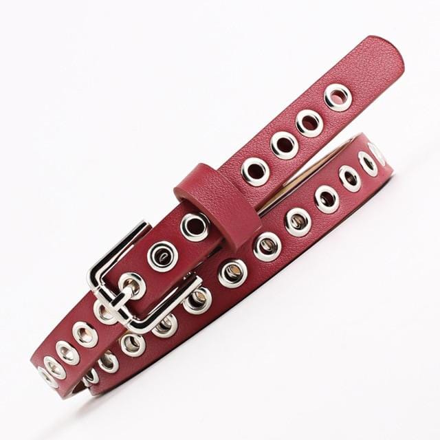 Women Waist Belt Hollow Rivets PU Leather Strap