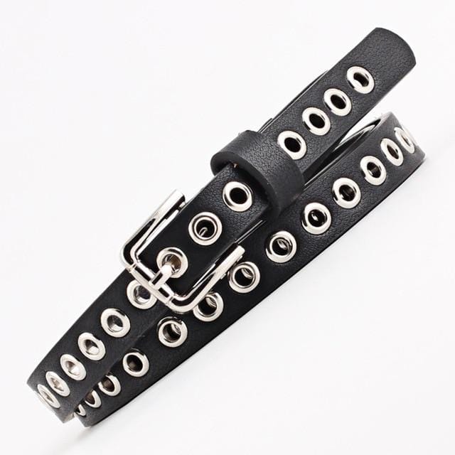 Women Waist Belt Hollow Rivets PU Leather Strap