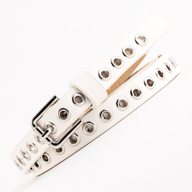 Women Waist Belt Hollow Rivets PU Leather Strap