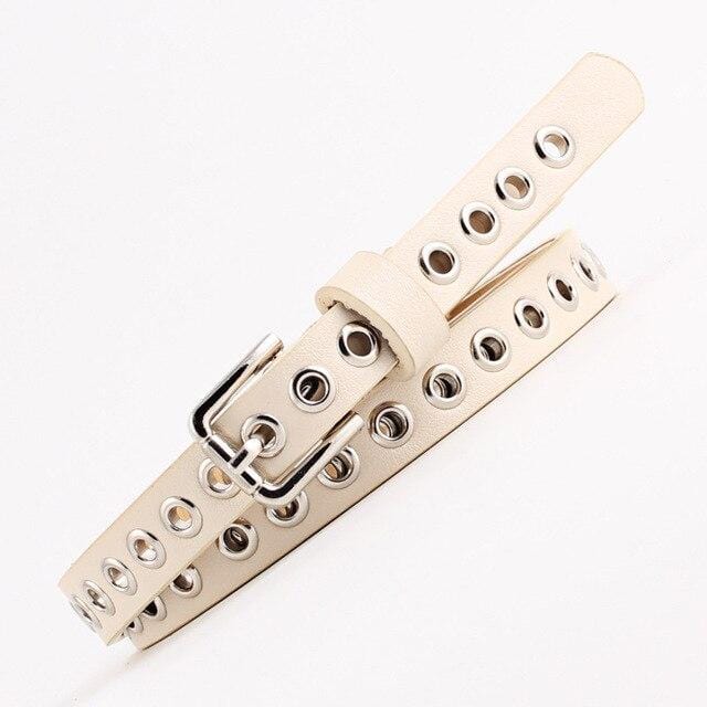 Women Waist Belt Hollow Rivets PU Leather Strap