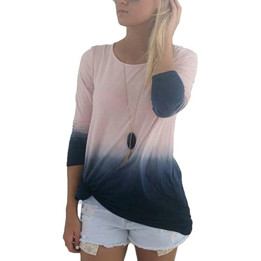 Womens Plus Size Pink Blue Gradient Tie-dye Shirt