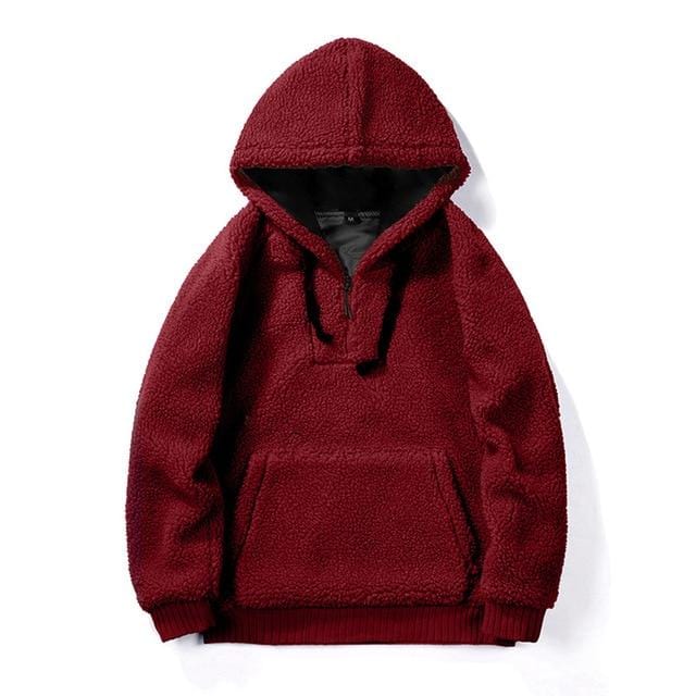 Men Solid Color Wool Hoodie