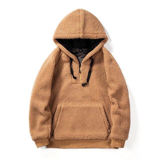 Men Solid Color Wool Hoodie