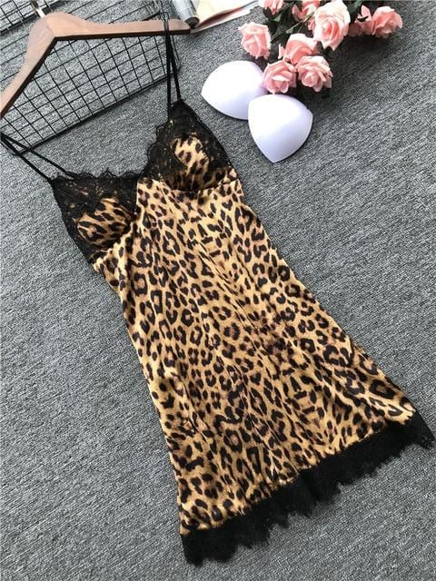 Woman Ice Silk Fashion Leopard Print Sexy Pajama Set