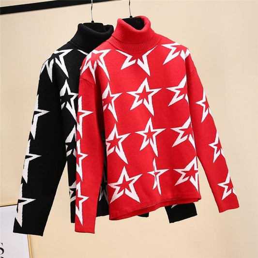 Women Knitted Star Print  Sweater