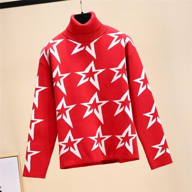 Women Knitted Star Print  Sweater