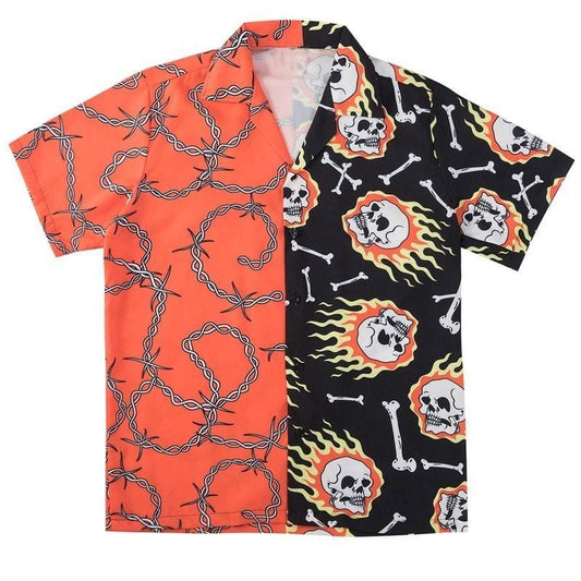 Skull Chain Bone Print Polo Shirt