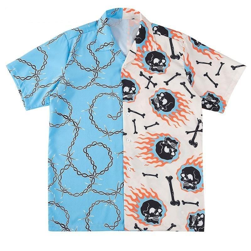 Skull Chain Bone Print Polo Shirt