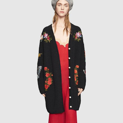 Women Embroidery Long Cardigan