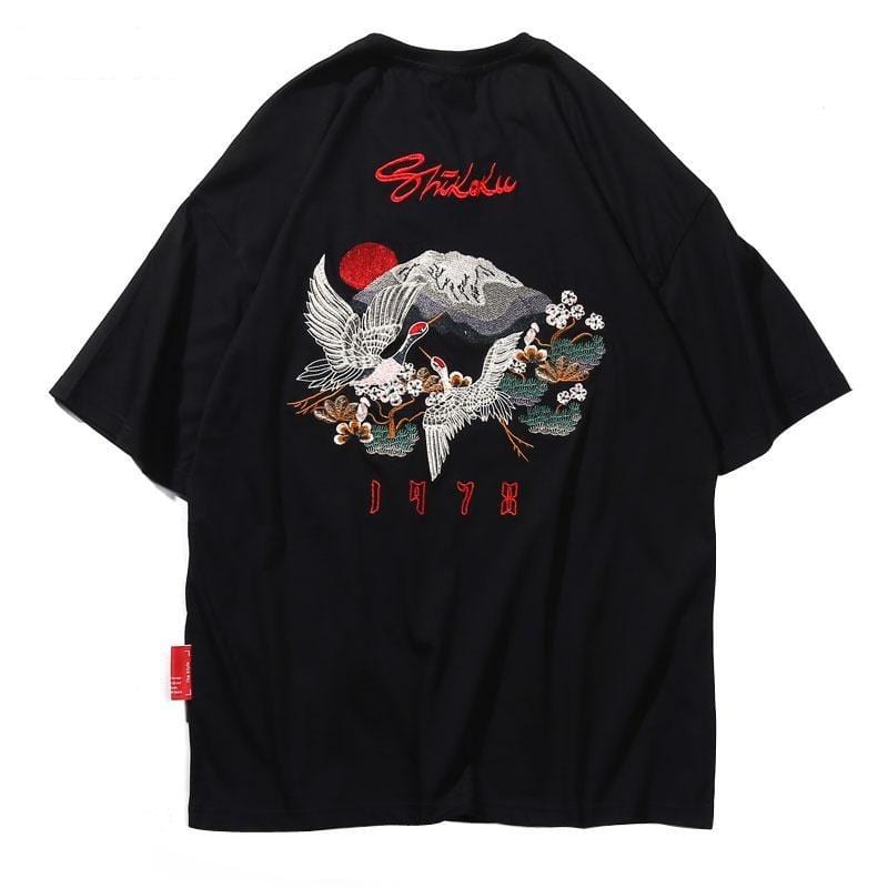 Embroidery Ukiyo-e Crane Tee