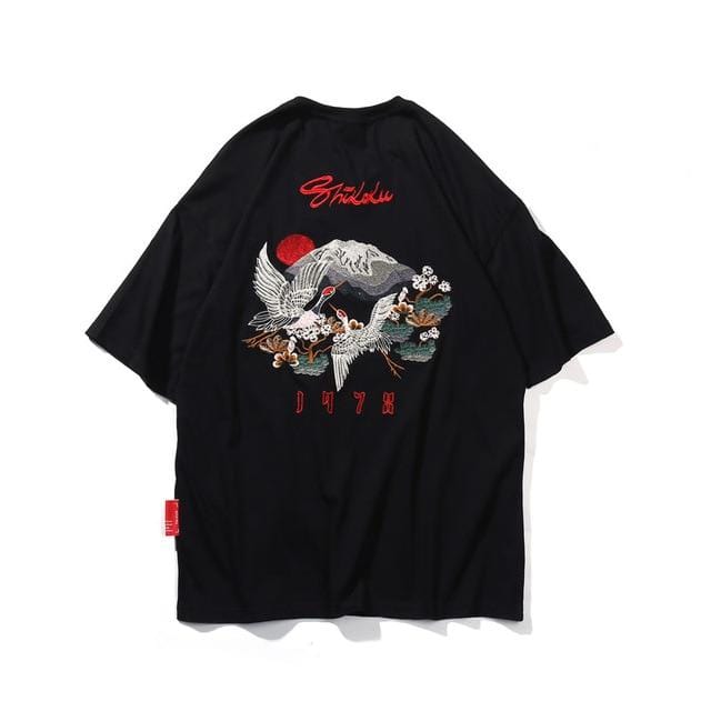 Embroidery Ukiyo-e Crane Tee