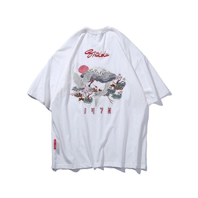 Embroidery Ukiyo-e Crane Tee