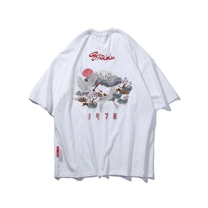 Embroidery Ukiyo-e Crane Tee