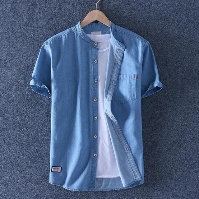 Blue Fashion Men Solid Short Sleeve