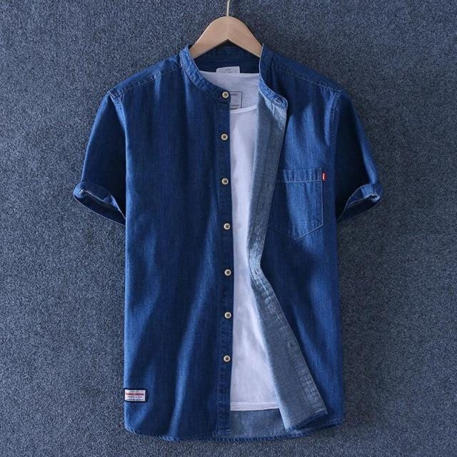 Blue Fashion Men Solid Short Sleeve