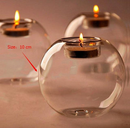 Round hollow glass candle holder