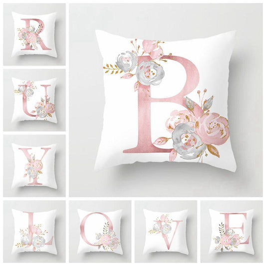 Pink Letter Decorative Pillow Cases